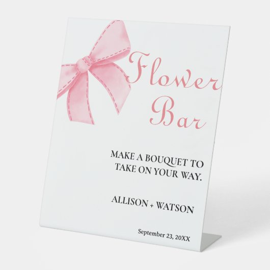 ピンクボウフラワーバーサインブライダルシャワーフラワー 台座サイン (正面)