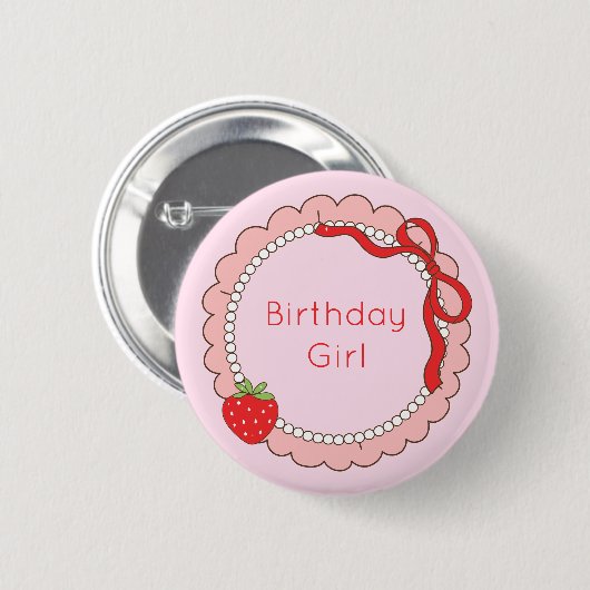 ピンクボウフレームストロベリー誕生日 缶バッジ (正面&裏面)