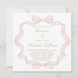 ピンクボウフレーム | バプテスマ招待状 招待状