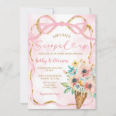 ピンクボウフローラアイスクリームスコップブライダルシャワー 招待状 (正面)