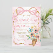 ピンクボウフローラアイスクリームスコップブライダルシャワー 招待状 (スタンド正面)