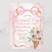 ピンクボウフローラアイスクリームスコップブライダルシャワー 招待状 (正面/裏面)