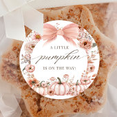 ピンクボウフローラカボチャ赤ちゃんシャワーステッカー ラウンドシール