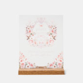 ピンクボウフローラクレストベビーガールシャワーおむつ アクリルサイン (正面)