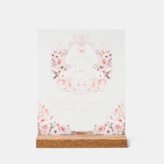 ピンクボウフローラクレストベビーガールシャワーおむつ アクリルサイン (正面)