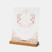 ピンクボウフローラクレストベビーガールシャワーおむつ アクリルサイン (傾斜)