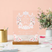 ピンクボウフローラクレストベビーガールシャワーおむつ アクリルサイン (ウェディング)