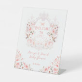 ピンクボウフローラクレストベビーガールシャワー 台座サイン (正面)