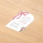 ピンクボウフローラクロスガールバプテスマ&《キリスト教》洗礼式や命名式 アクリル招待状 (レイダウン)