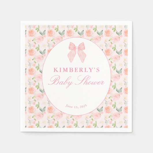 ピンクボウフローラコケットジンジャムガムガールベビーシャワー スタンダードカクテルナプキン (正面)
