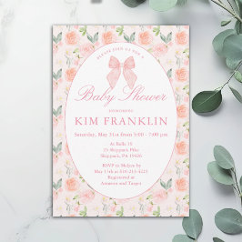 ピンクボウフローラコケットジンジャムガムガールベビーシャワー 招待状