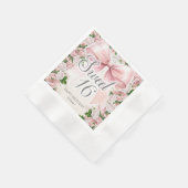 ピンクボウフローラコケットヴィンテージスウィート16 縁ありカクテルナプキン (角)