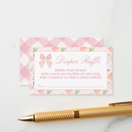 ピンクボウフローラコケット赤ちゃんシャワーエンクロージャ エンクロージャーカード (正面/裏面インサイチュ)