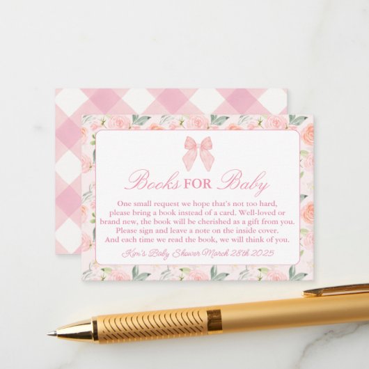 ピンクボウフローラコケット赤ちゃんシャワーエンクロージャ エンクロージャーカード (正面/裏面インサイチュ)