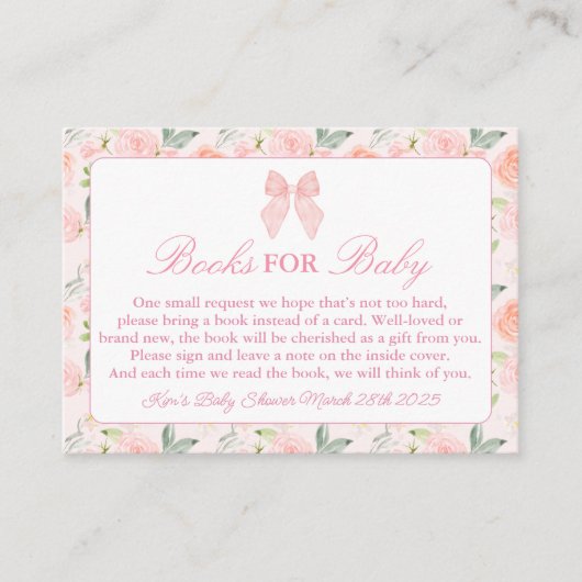 ピンクボウフローラコケット赤ちゃんシャワーエンクロージャ エンクロージャーカード (正面)