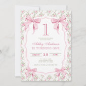 ピンクボウフローラコケット1st誕生日 招待状 (正面)