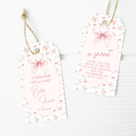 ピンクボウフローラスイートベビーガールシャワーサンキュー ギフトタグ