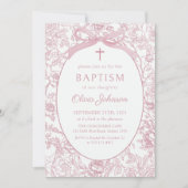 ピンクボウフローラチノイスリーバプテスマ招待状 招待状 (正面)