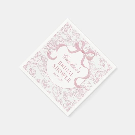 ピンクボウフローラチノワセリーブライダルシャワーナプキンス スタンダードカクテルナプキン (角)