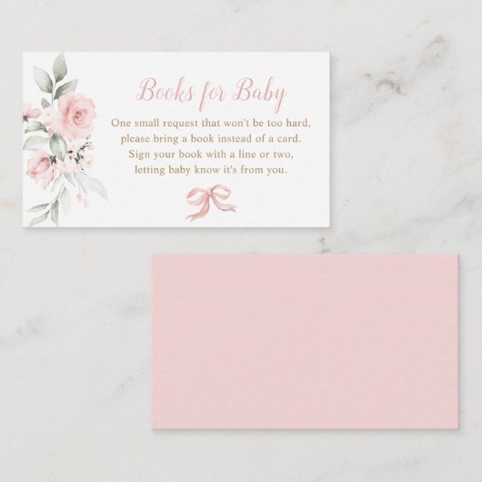 ピンクボウフローラピンクベビーシャワーブックベビー エンクロージャーカード (正面/裏面)