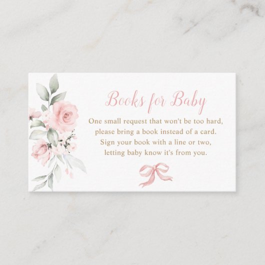 ピンクボウフローラピンクベビーシャワーブックベビー エンクロージャーカード (正面)
