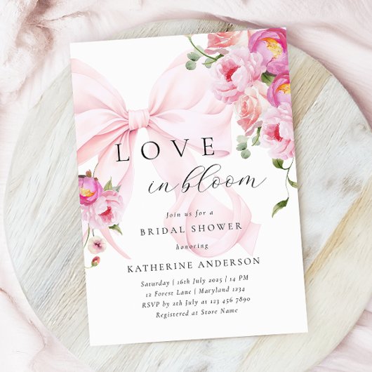 ピンクボウフローラブライダルシャワー招待 招待状