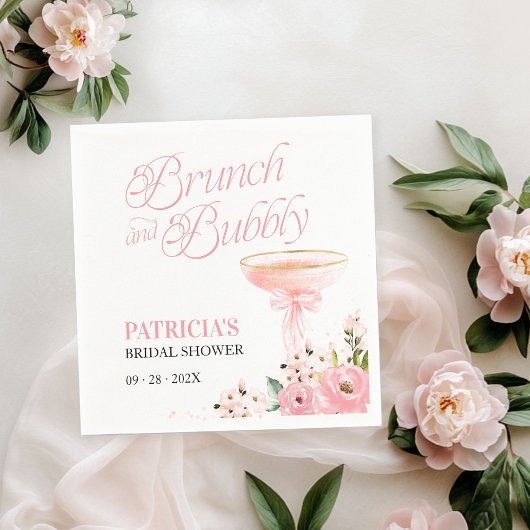 ピンクボウフローラブランチ&バブリーブライダルシャワー スタンダードカクテルナプキン
