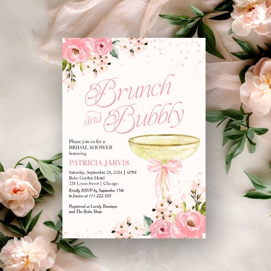 ピンクボウフローラブランチ&バブリーブライダルシャワー 招待状