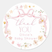 ピンクボウフローラベビーイン開花ベビーシャワー ラウンドシール (正面)