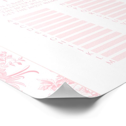 ピンクボウフローラベビーガール名レースシャワーゲーム ポスター (角)