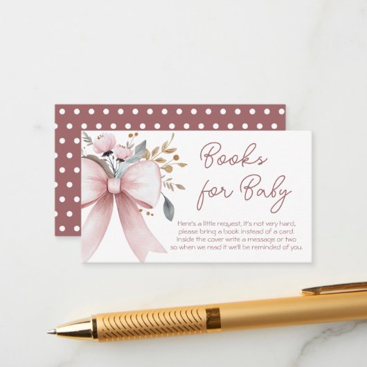ピンクボウフローラベビーシャワーブックベビー エンクロージャーカード (正面/裏面インサイチュ)