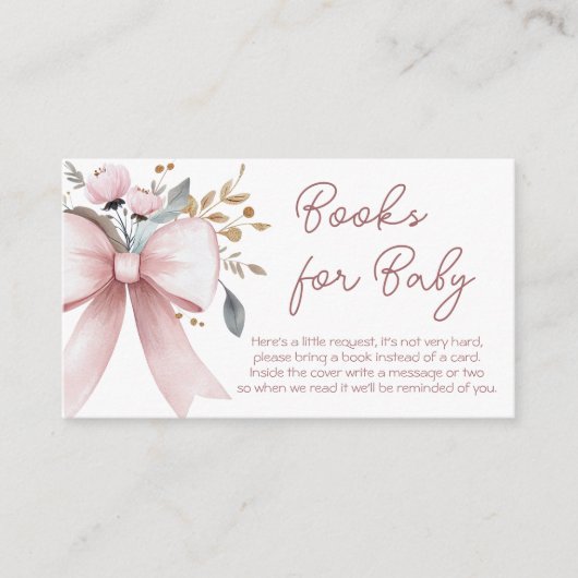 ピンクボウフローラベビーシャワーブックベビー エンクロージャーカード (正面)