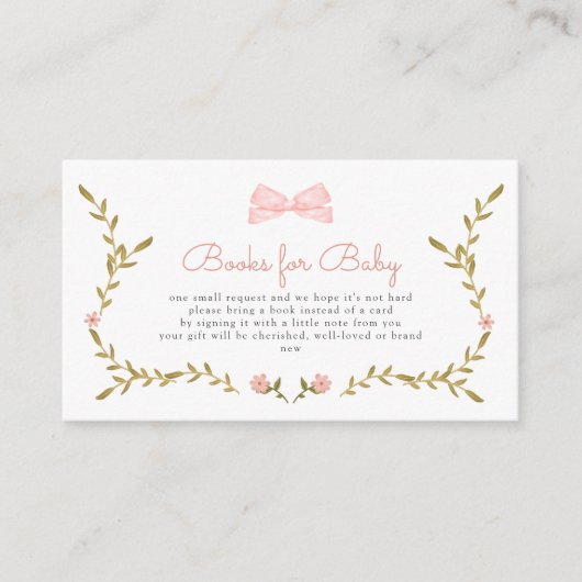 ピンクボウフローラベビーシャワーブックベビー エンクロージャーカード (正面)