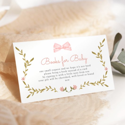 ピンクボウフローラベビーシャワーブックベビー エンクロージャーカード