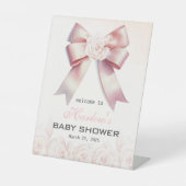 ピンクボウフローラベビーシャワー歓迎サイン 台座サイン (正面)