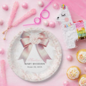 ピンクボウフローラベビーシャワー ペーパープレート (パーティー)