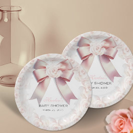 ピンクボウフローラベビーシャワー ペーパープレート