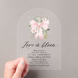 ピンクボウフローララブイン開花アーチブライダルシャワー アクリル招待状