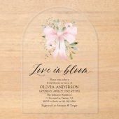 ピンクボウフローララブイン開花アーチブライダルシャワー アクリル招待状 (正面)