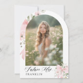 ピンクボウフローララブイン開花アーチブライダルシャワー 招待状 (裏面)