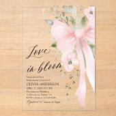 ピンクボウフローララブイン開花ブライダルシャワー アクリル招待状 (正面)