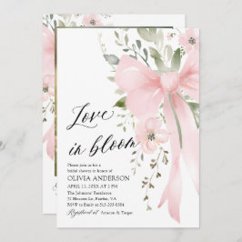 ピンクボウフローララブイン開花ブライダルシャワー 招待状