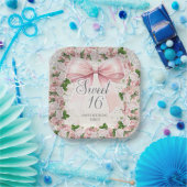 ピンクボウフローラヴィンテージコケットスウィート16 ペーパープレート (パーティー)