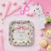 ピンクボウフローラヴィンテージコケットスウィート16 ペーパープレート (パーティー)