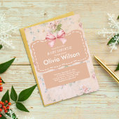 ピンクボウフローラヴィンテージボホベイビーシャワー 招待状