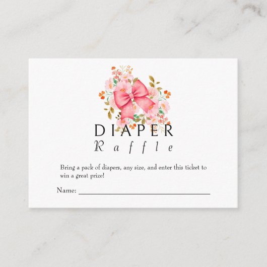 ピンクボウフローラ水色ベビーシャワー エンクロージャーカード (正面)