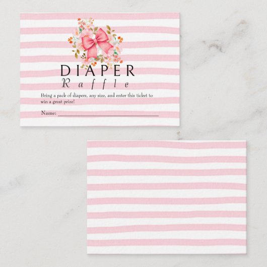 ピンクボウフローラ水色ベビーシャワー エンクロージャーカード (正面/裏面)