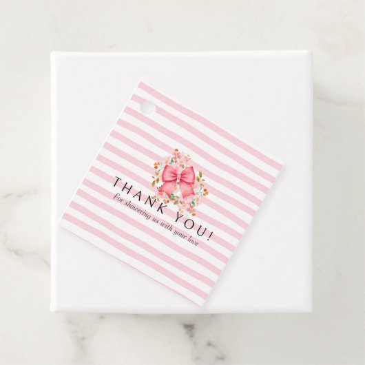 ピンクボウフローラ水色ベビーシャワー フェイバータグ (インサイチュ)