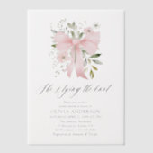 ピンクボウフローラ結び目ブライダルシャワー ベラム紙招待状 (正面)