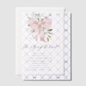 ピンクボウフローラ結び目ブライダルシャワー ベラム紙招待状 (オフセット (招待状))